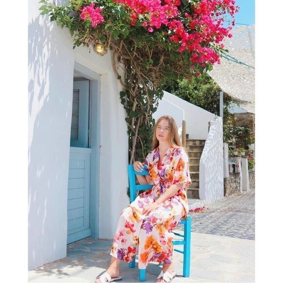 H&M Dress Kaftan Viscose Floral Print Long Midi - Picture 5 of 6